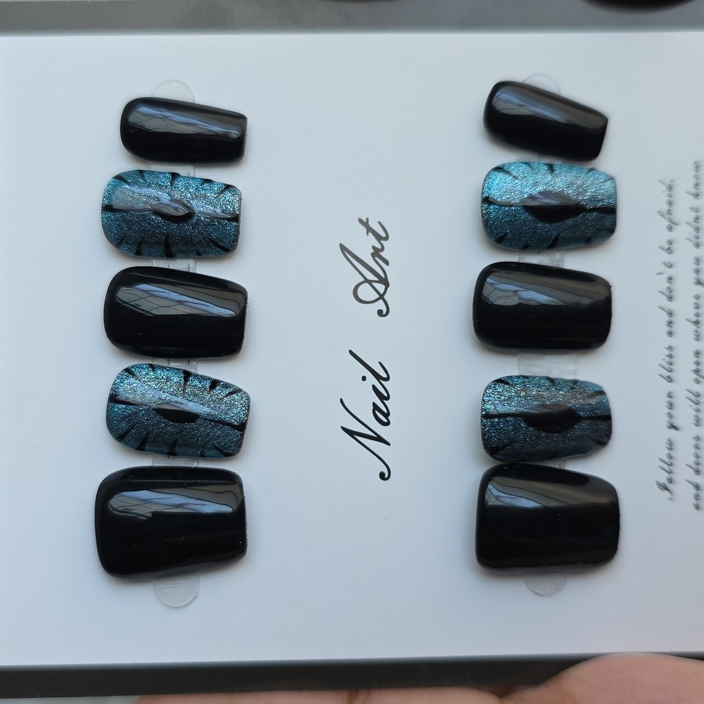 Black and Blue Press-On Nails Set